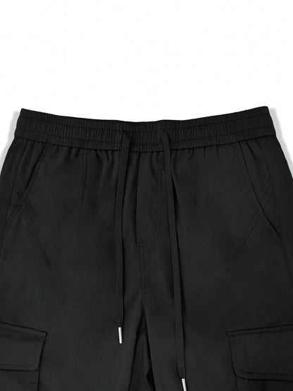 Casual Side Flap Pockets Workwear Tapered Pants, Men's Cargo Pants for Spring Fall Outdoor