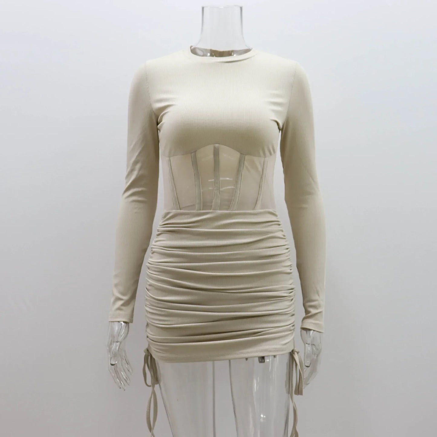 Hollow Out Bodycon Dress Women O Neck Long Sleeve Mini Vestidos Ribbed Hot Sexy Dresses Fashion High Street Wear