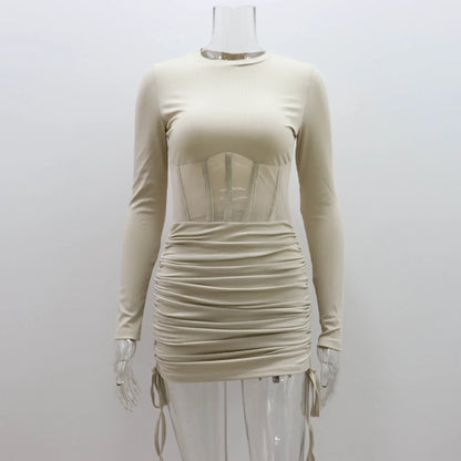 Hollow Out Bodycon Dress Women O Neck Long Sleeve Mini Vestidos Ribbed Hot Sexy Dresses Fashion High Street Wear