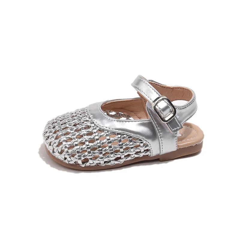Little Girl Sandal Summer Beach Versatile Kids Princess Half Sandals Fashion Woven Style Children Causal Hollow-out Flat Shoes