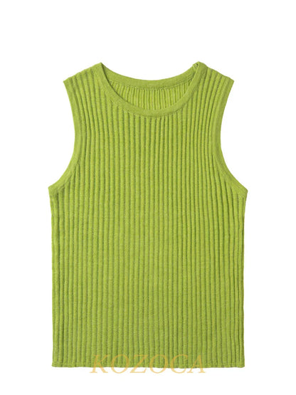 100% Wool Chic Solid Tanks Elegant Striped See Through Hollow Out Women Tops Sleeveless Elastic Tops Club Party Clothes