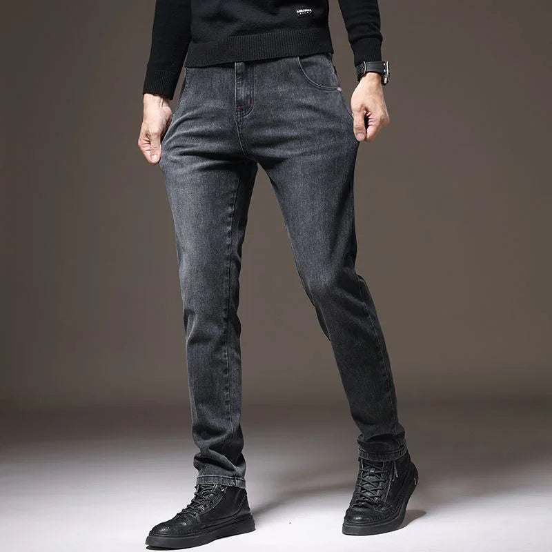 Men's New Stylish Embroidered Back Pocket Slim Fit Stretchy Jeans European Style Versatile Long Trousers