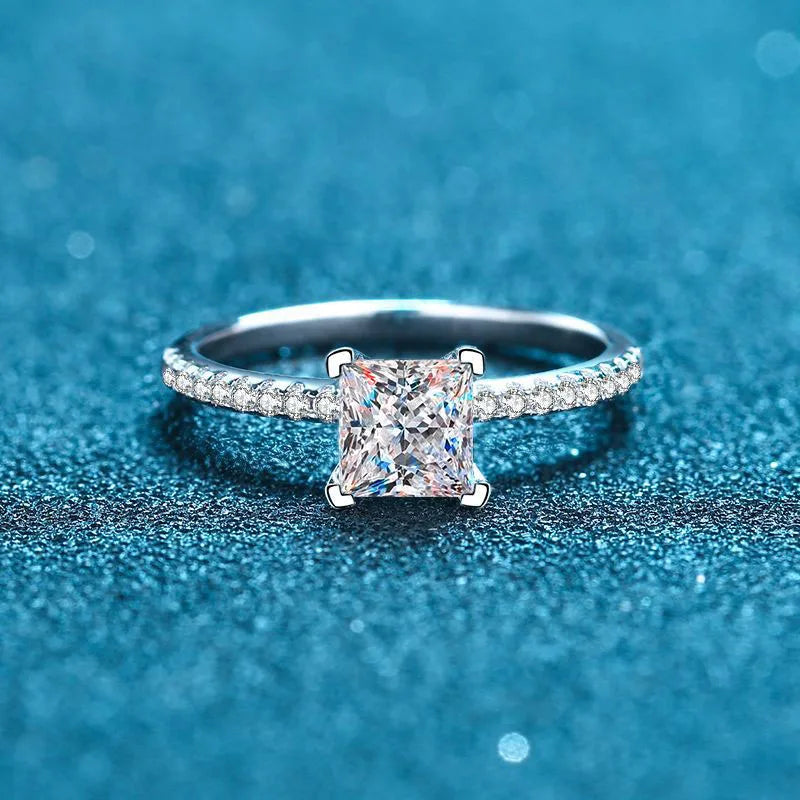 1ct 2ct Princess Moissanite Engagement Ring for Women D VVS1 Diamond Proposal Bridal Rings Sterling Silver Wedding Band