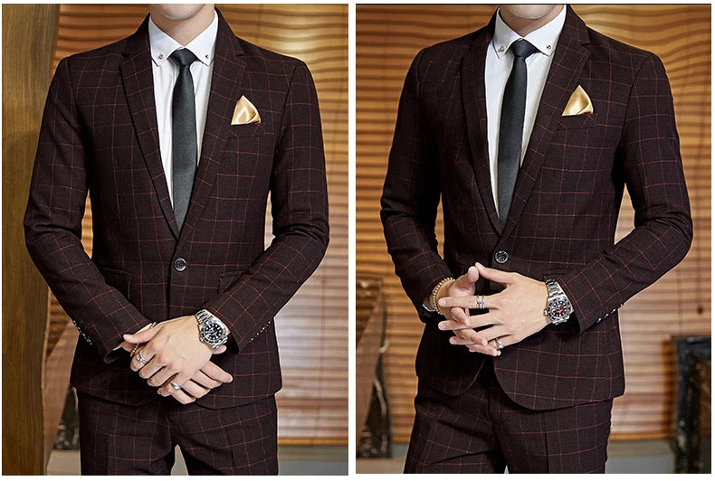Men's Casual One-Button Plaid Suit Two-Piece Set Business No-Ironing Best Man M-5XL 2025 Fashion Comfortable Fit