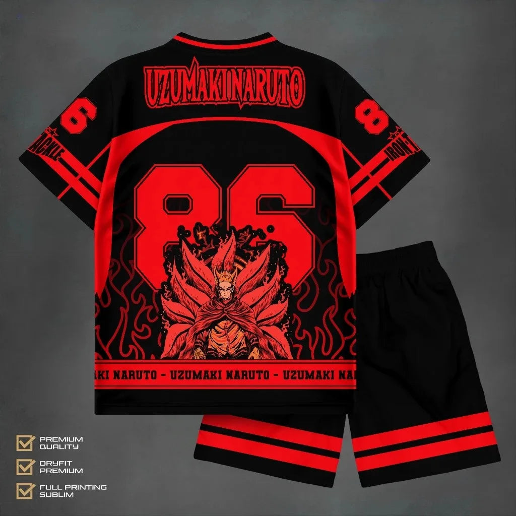 Anime Print Jersey Set Adult Kid T-Shirt & Shorts 2Pcs Family Summer Breathable Quick Dry Sportswear