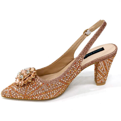 INS Style Green Party Shoe and Bag Set in Women Pointed-Toe Rhinestone High Heels Elegant African Ladies Shoes