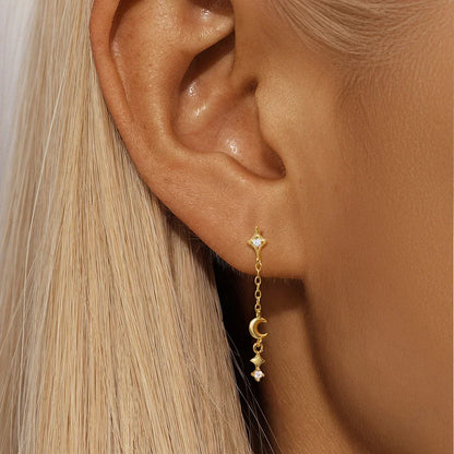 1PC Four Pointed Star Moon Tassel Lotus Cartilage Spiral Puncture 925 Sterling Silver Stud Earring For Women Ins Earring