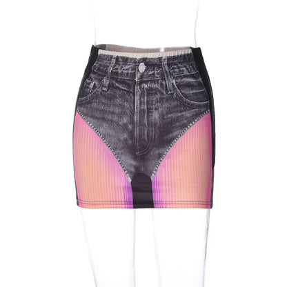 Fashion Women Tie Dye 3D Print Mini Skinny Skirt Female Summer Wrap Hips Skirt Ladies Sexy Streetwear Elestic Pencil Skirts