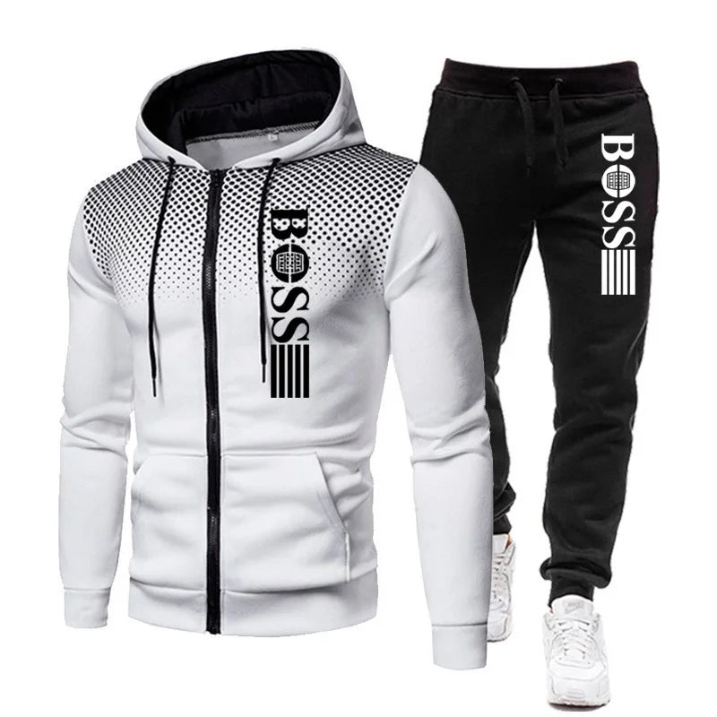 2026 New Men's zippered hoodie + Casual Pants Set for Autumn and Winter fashion Fitness and Warm sportswear Two-piece set