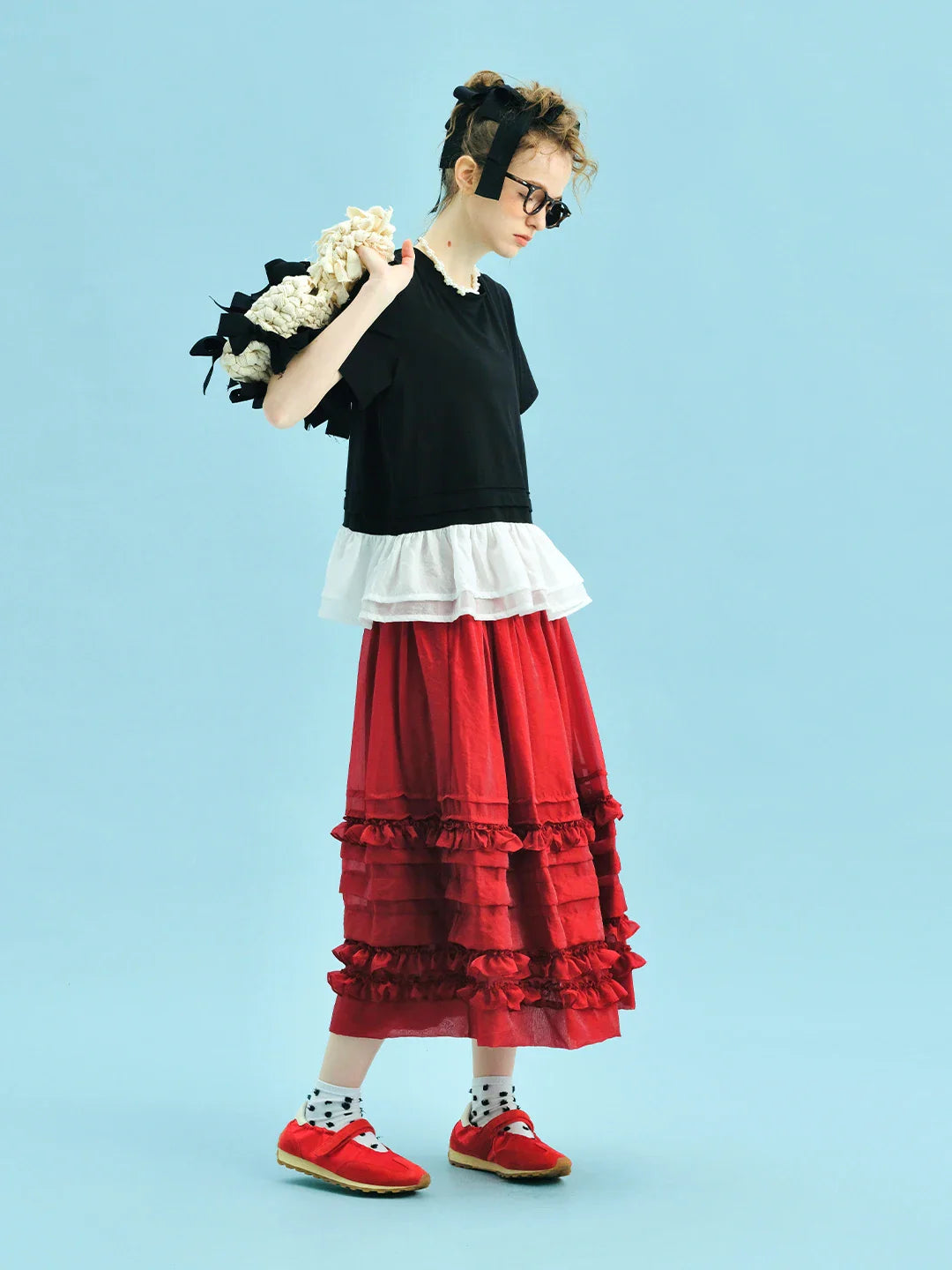2025 New Black Tiered Skirt Cascading Ruffles Summer Urban Chic Women's Daily skirt 255055