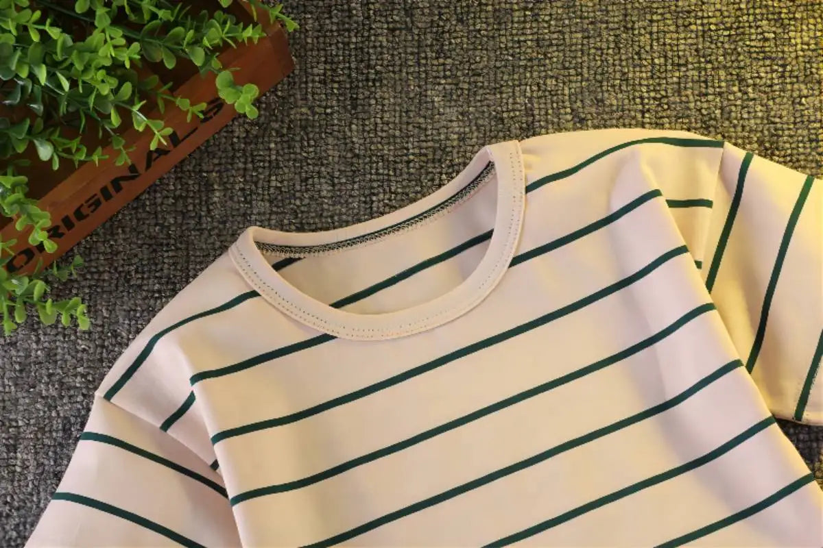 Korean Version Baby boys Clothing sets Cotton kids girls Clothes Suits Summer Children's stripe T-Shirt + Shorts Set