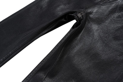Streetwear Black Wax Leather Strecth Jeans for Men Ropa Hombre Baggy Y2k Flare Pants Oversized Straight Denim Trousers