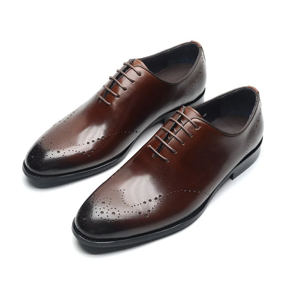 Italian Luxury Men's Dress Shoes Business Wedding Genuine Leather Mens Oxford Shoes Whole Cut Wingtip Brogue Formal Shoes Man