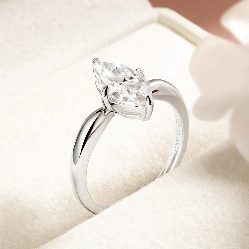 1CT 2CT 3CT Marquise Cut Moissanite Rings for Women Bride Classic Wedding Band 925 Sterling Silver Plated 18K Jewelry GRA