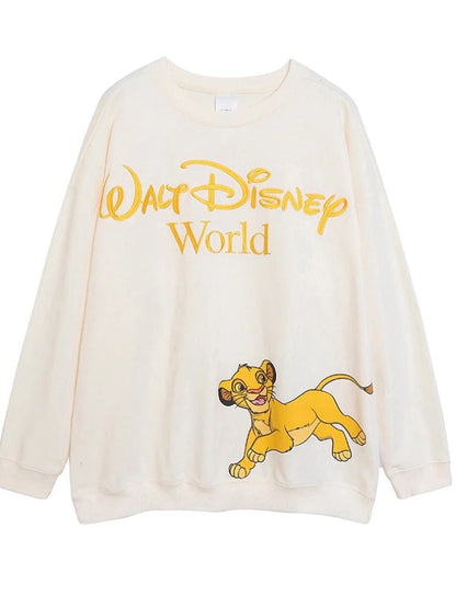 Sweatshirt King of the Jungle Simba Cartoon Print Embroidery Women O-Neck Pullover FleeceJumper Tops