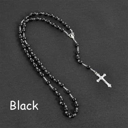 Jewelry Crucifix Charm Vintage Cross Necklace Jesus Rosary Beads Chain Virgin Mary Pendant