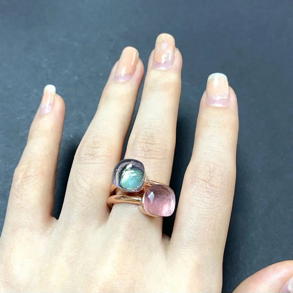 2Pcs/Set Fashion Stacked Candy Ring Women Mix Color Crystal Jewelry 30 Colors Trendy Gift for Valentine's Day