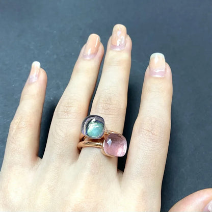 2Pcs/Set Fashion Stacked Candy Ring Women Mix Color Crystal Jewelry 30 Colors Trendy Gift for Valentine's Day
