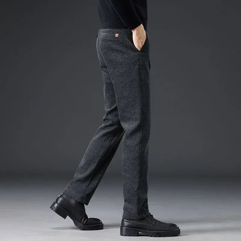 Men's Loose Casual Pants Autumn and Winter New Fashion Pocket Wide-leg Business Pants Comfortable Elastic Waist Stretch Pants