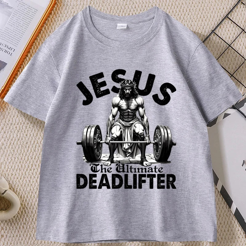 Jesus T Shirt Funny Christian Workout Weightlifting Gym Tee Man Short Sleeve Tshirts Clothing Streetwear Male Tee Tops