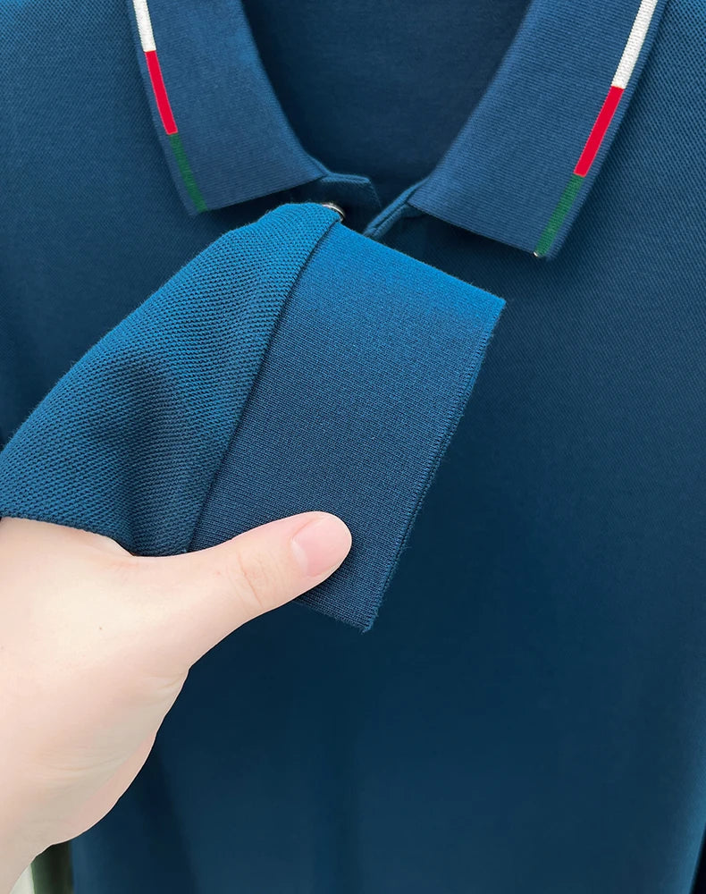 100% pure cotton long sleeved men's polo shirt autumn luxury brand custom embroidery design fashionable golf top casual T-shirt