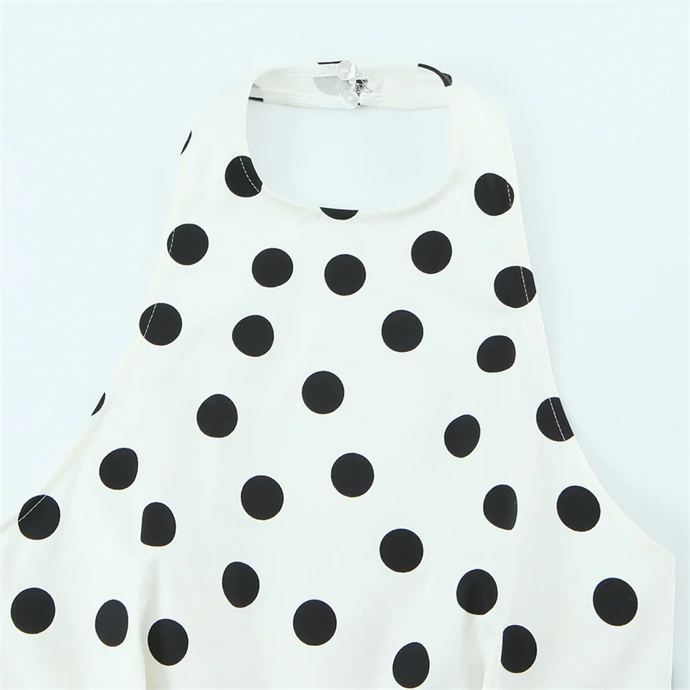 2026 new women's clothing sweet and fashionable hanging neck collar off shoulder polka dot balloon version vest top