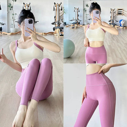Women's Color-Block Quick-Drying Yoga Fitness Suit Cross-Back Sports Bra High-Waist Hip-Lifting Pants Gym Workout Ensemble