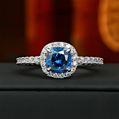 European and American retro princess square 925 silver ring inlaid with high carbon diamonds niche light luxury, daily exquisite