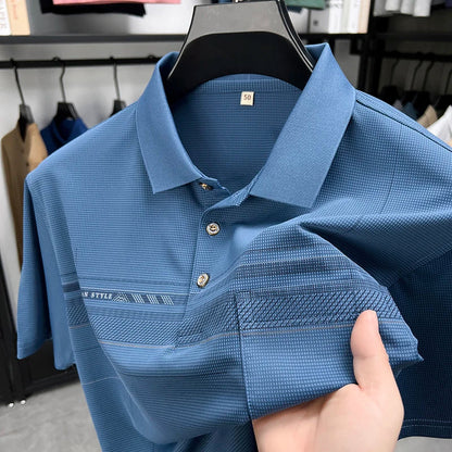 Retro men's short sleeved polo shirt summer fashion pocket stripe high-end custom design comfortable cotton top casual T-shirt