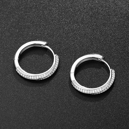 Sparkling Full 1mm D Color Moissanite Hoop Earrings for Women Girls S925 Silver All Diamond Earring Small Ear Buckle Gift