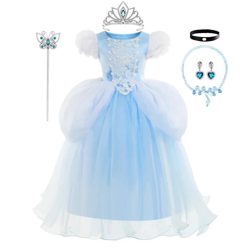 Girls Cinderella Cosplay Costume For Children Baby Girl Kids Halloween Birthday Party Dress Princess Costume