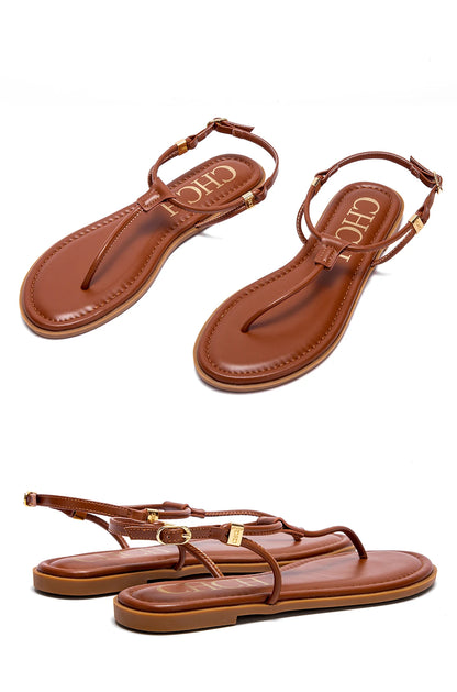 Season's New Fashionable Comfortable Women's Sandals Solid Colour Design Simple Hundred Hitched Strappy Women's Flat Shoes