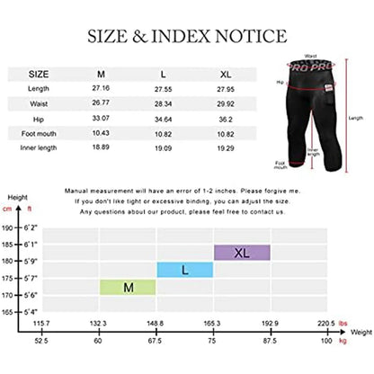 3/4 Compression Pants Men Quick Drying Gym Workout Leggings Basketball Running Athletic Sports Training Base Layer Bottoms