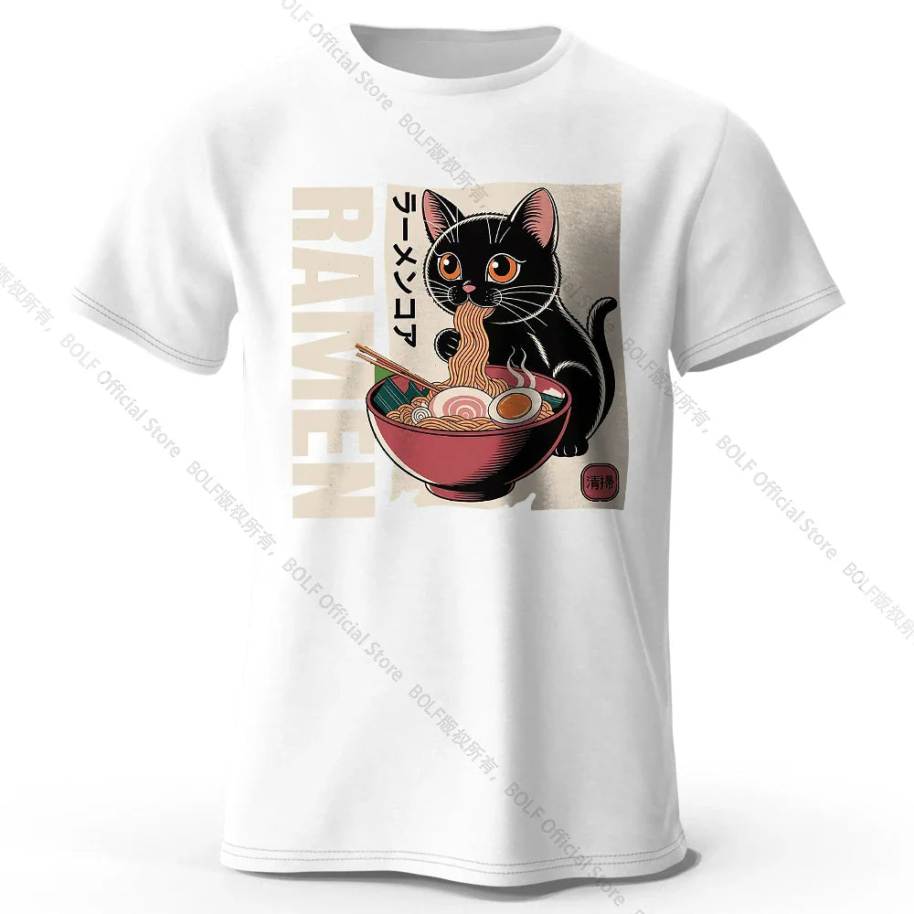 Men's Ramen Printed T-Shirt 100% Cotton Oversized Japanese Graphic Tees for Women Summer Tops Noodle Streetwear