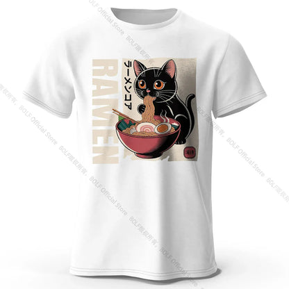 Men's Ramen Printed T-Shirt 100% Cotton Oversized Japanese Graphic Tees for Women Summer Tops Noodle Streetwear