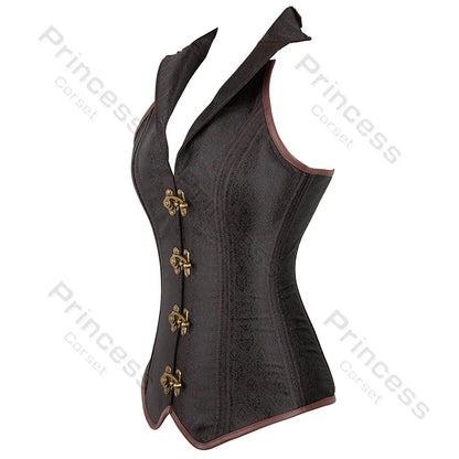 Steampunk Corsets for Women V-neck Gothic Corset Jacquard Corset Vest Cosplay Costume Pirate Corset Brown Black