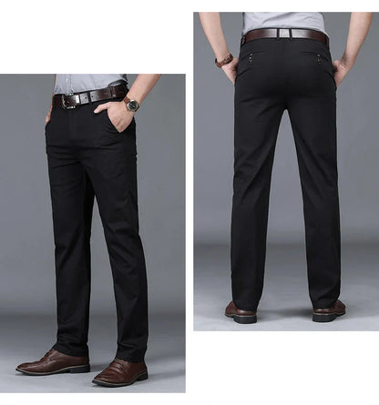 Business Men's 98% Cotton Straight Casual Pants Plus Size Loose Stretch Autumn Winter Office Trousers Classic Male Clothing