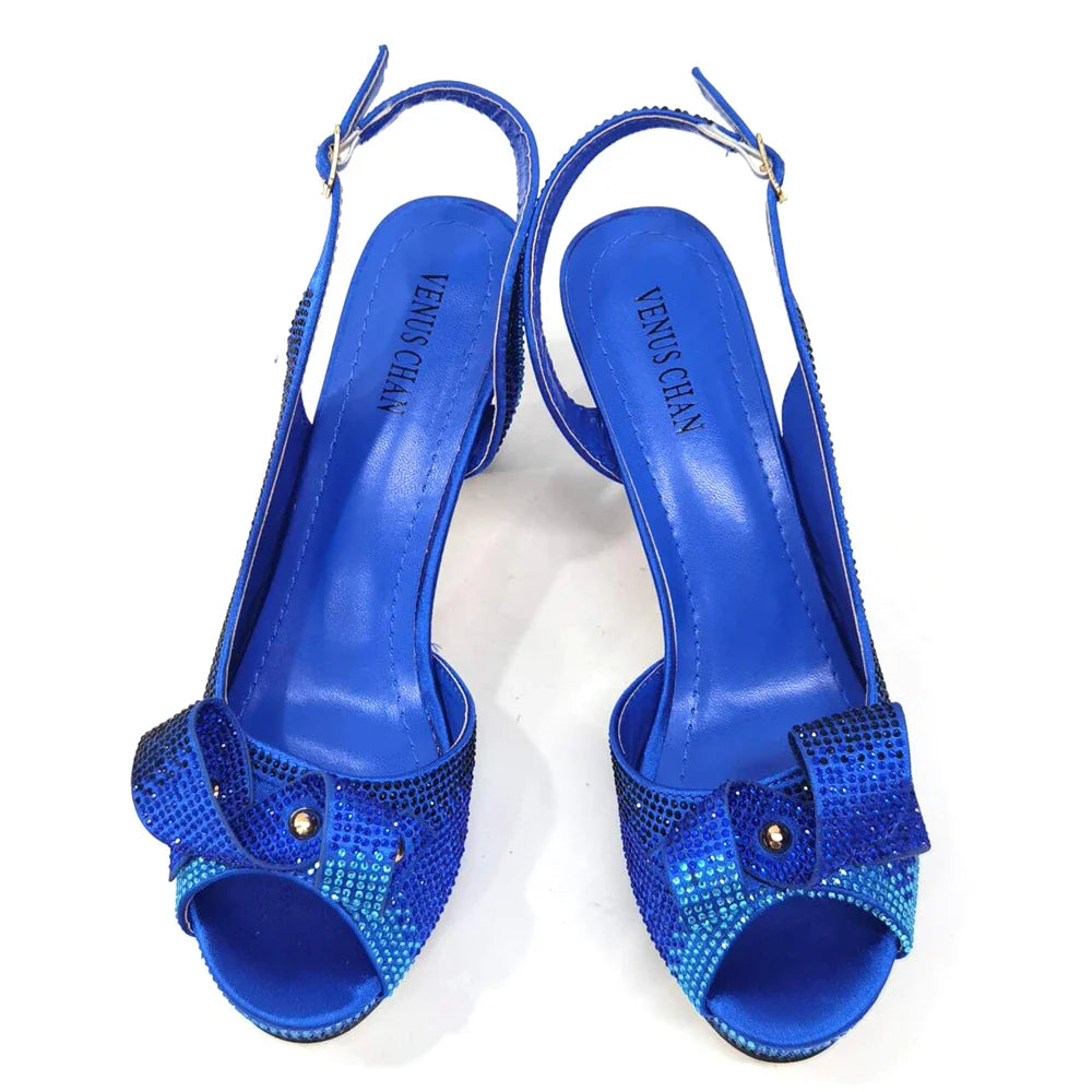 Newest INS Style Peach Color Rhinestone Elegant High Heels Nigeria Popular Design African Ladies Shoes And Bag Set