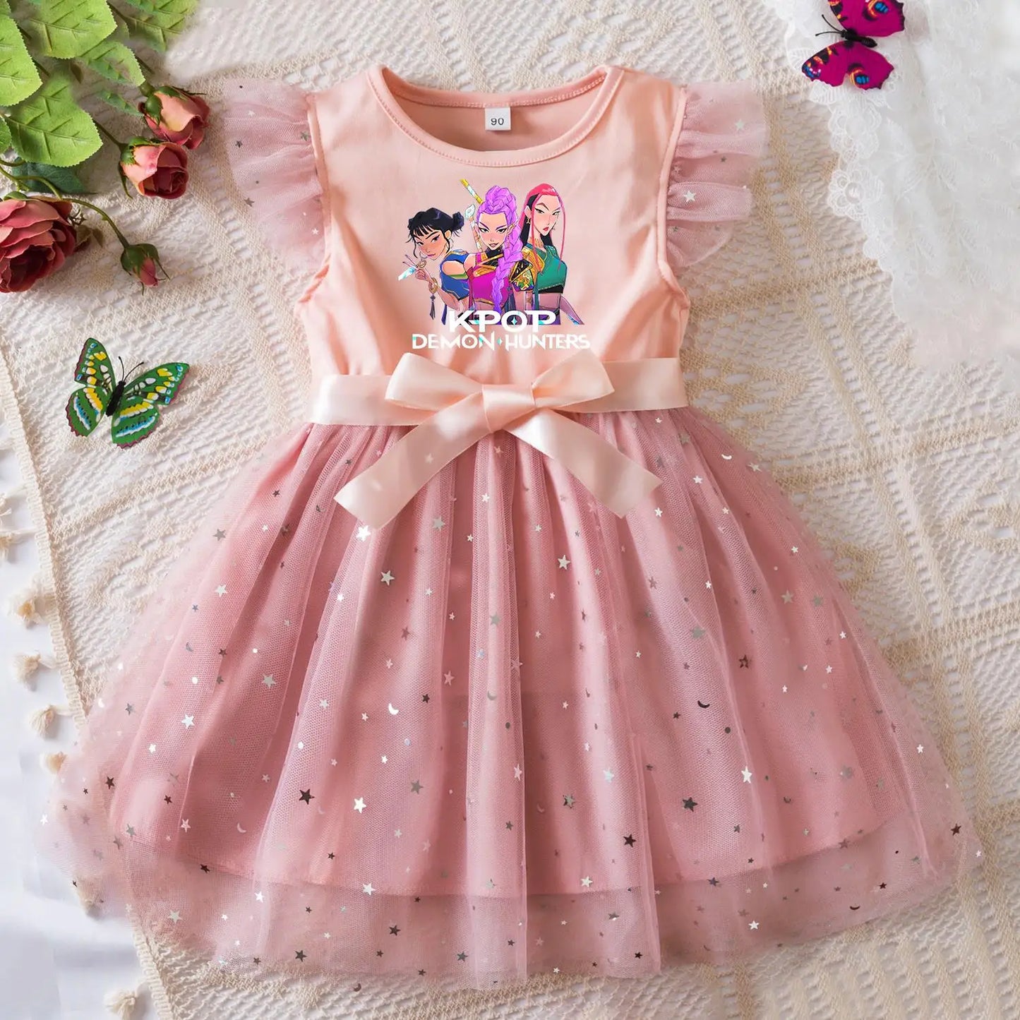 Rumi Girls Sequin Tutu Dress with Bow Flutter Sleeves Summer Princess Party Outfit for Toddler Kids 2-6 Years