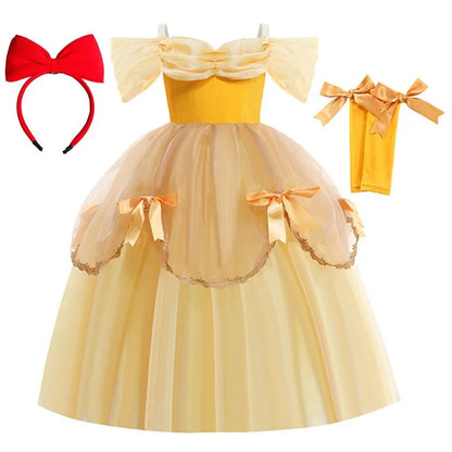 2025 Belle Costume for Girl Carnival Party Princess Dress Children Deluxe Beauty Ball Gown Kids Anna Belle Cosplay Elegant Dress