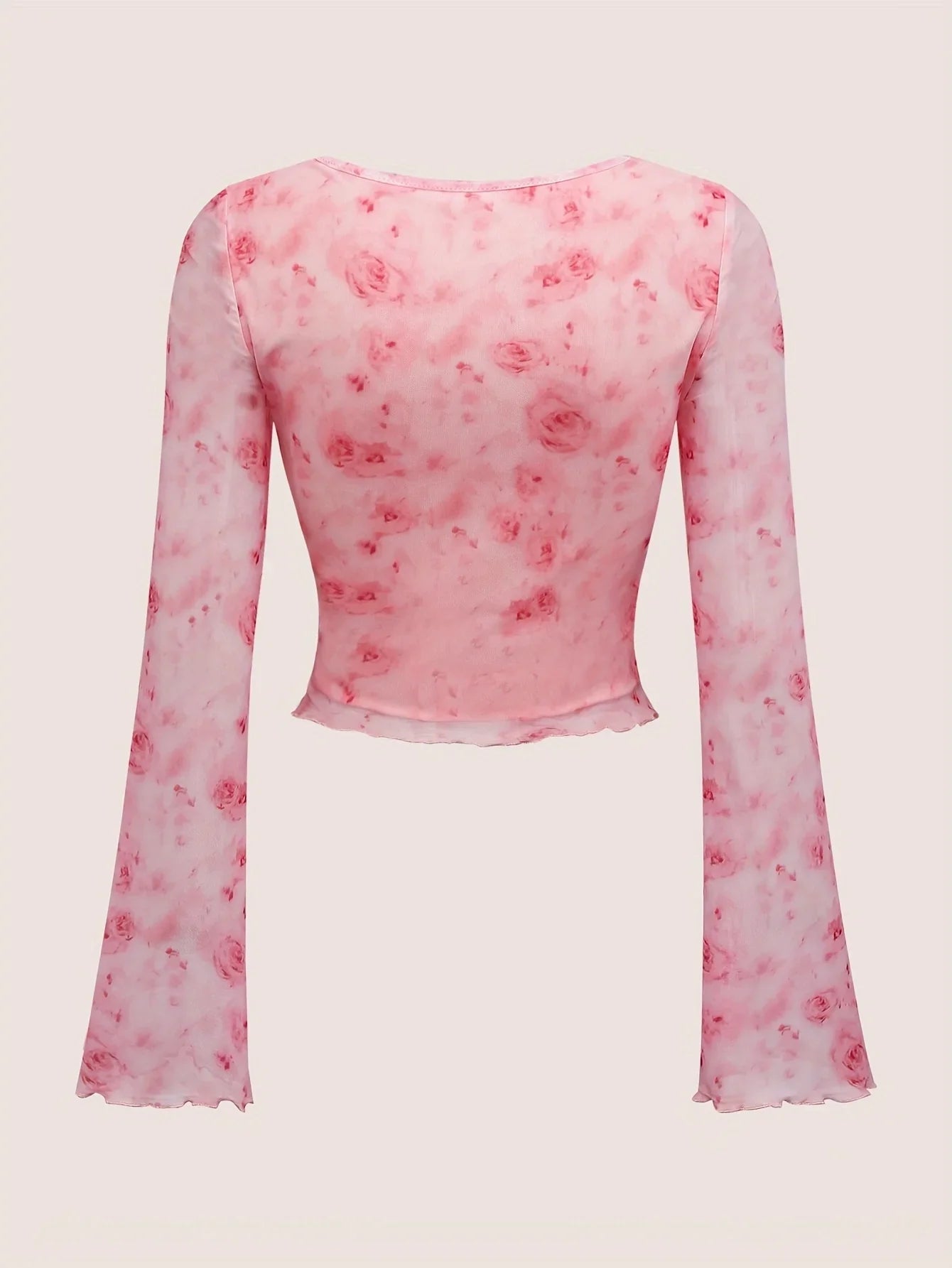 Summer Women's Y2k Floral Printed Sweet V-Neck T-shirts Mesh Beach Party Dress Top Flare Sleeve Square Collar Lace Up Shirt 2025