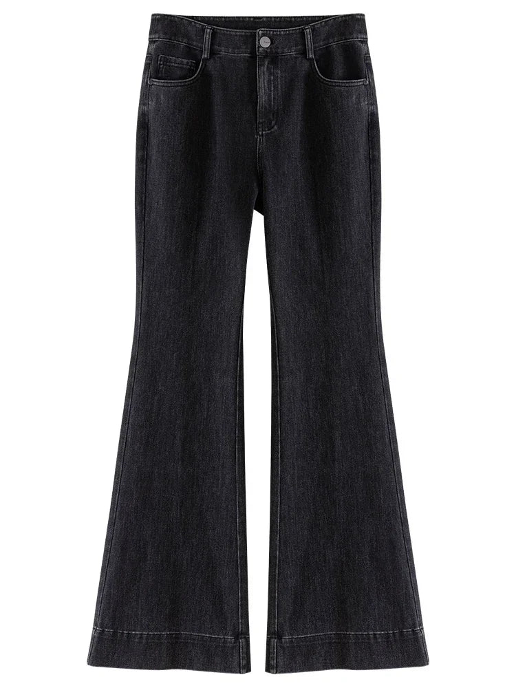 Retro Style High-waisted Black Bootcut Jeans for Women 2023 Autumn Winter New High Street Tall Slim Long Pants for Female