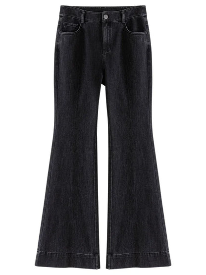 Retro Style High-waisted Black Bootcut Jeans for Women 2023 Autumn Winter New High Street Tall Slim Long Pants for Female