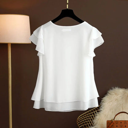 Fashion Brand Summer Oversized Loose and Thin Casual Blouse Top Short Sleeve Chiffon Top White Blouse Green Women’s Tops M-6XL