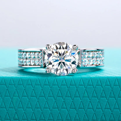 2ct Moissanite Engagement Ring for Women 925 Sterling Silver 18k Gold Plated D Color Luxurious Wedding Band Ring