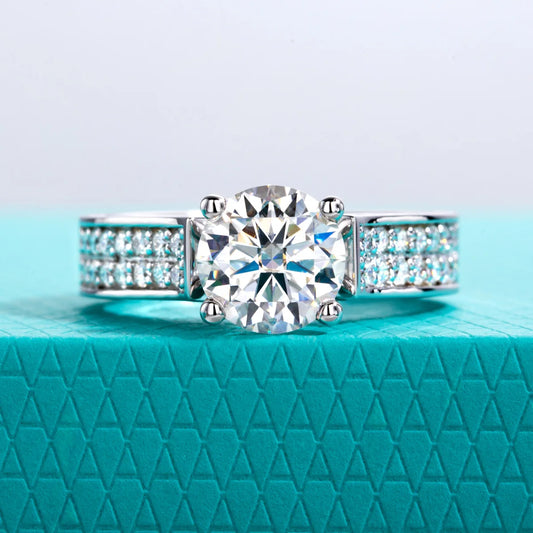 2ct Moissanite Engagement Ring for Women 925 Sterling Silver 18k Gold Plated D Color Luxurious Wedding Band Ring