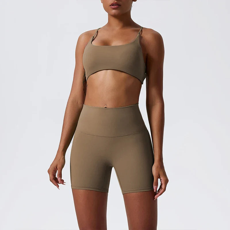 Two Pieces Yoga Set Women Gym Shorts Sports Suit Female Soften Skin-Friendly Activewear Beauty Back Women Sportswear