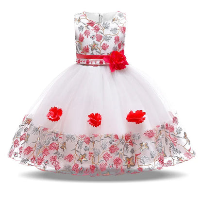 Vestidos de dama de honra de festa de flores de verão para meninas, vestido elegante de baile de casamento de tule de aniversário, vestido de princesa de noite para meninas, fantasias de Natal