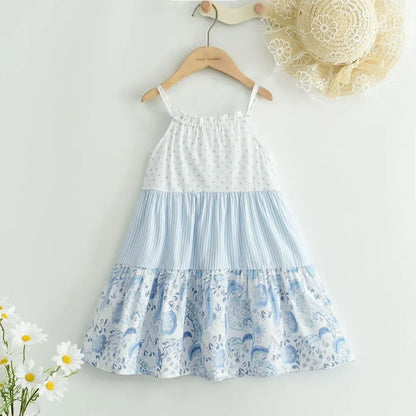 Summer Girls Dress Casual Princess Dresses Sleeveless Print Flower Costumes Kids Vestidos Cotton Floral Dress 2-7Y