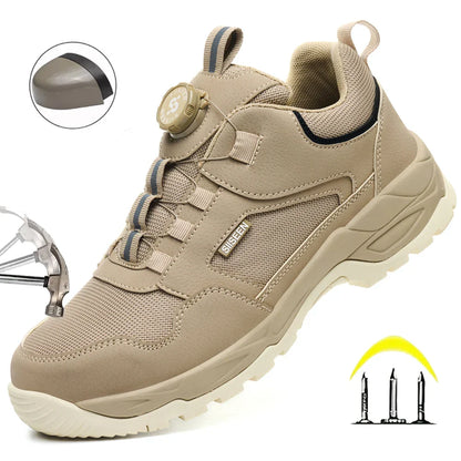 Men's Safety Shoes Steel Toe Anti- Crush Kevlar Rubber Non- Slip Bottom Fashion Button Style Work Shoes